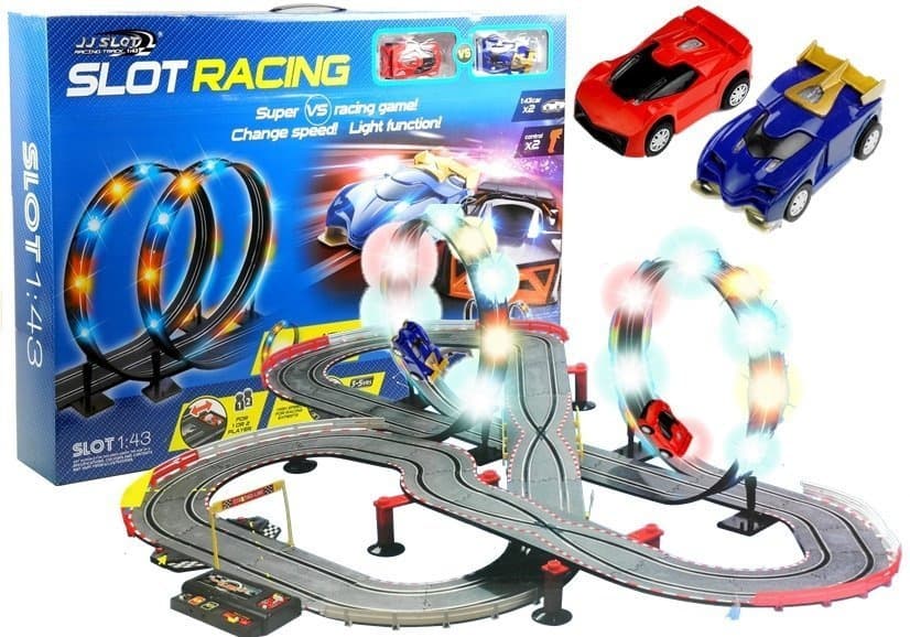 Dirkališče 2 Avtomobilčka Slot Cars 1:43 – Zanka in Lučke – LEAN TOYS