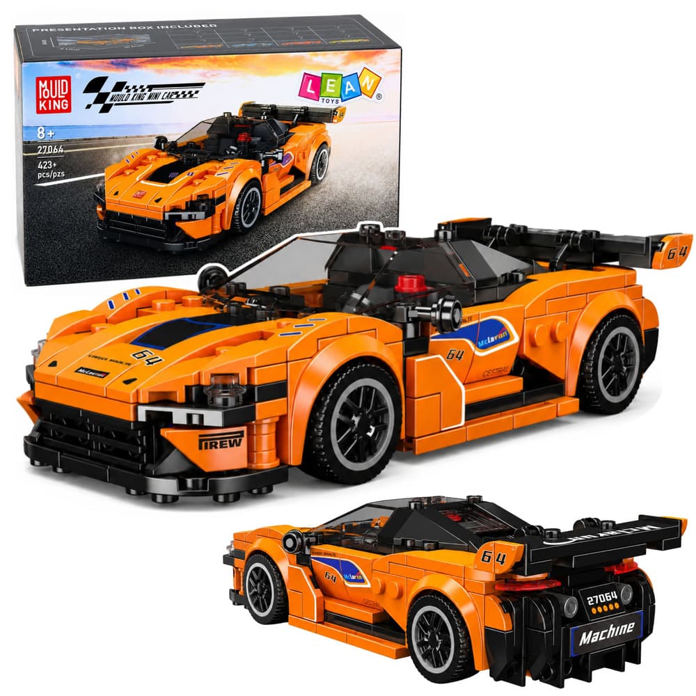 LEAN TOYS Konstrukcijski Kocki Športni Avto, oranžna, vitrina, 423 el.