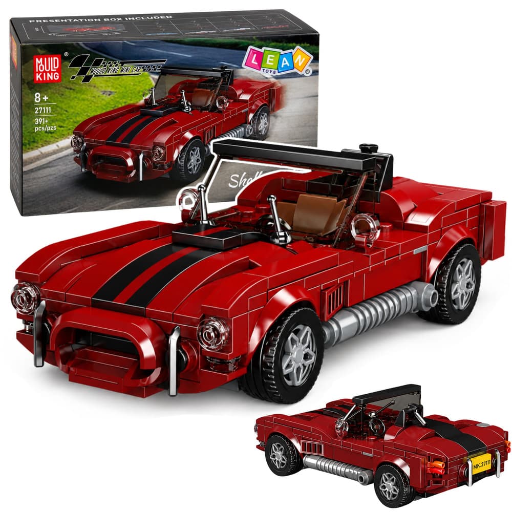 LEAN TOYS Konstrukcijski Kocki Klasični Avto S.Cobra, rdeč, Vitrina, 391 el.