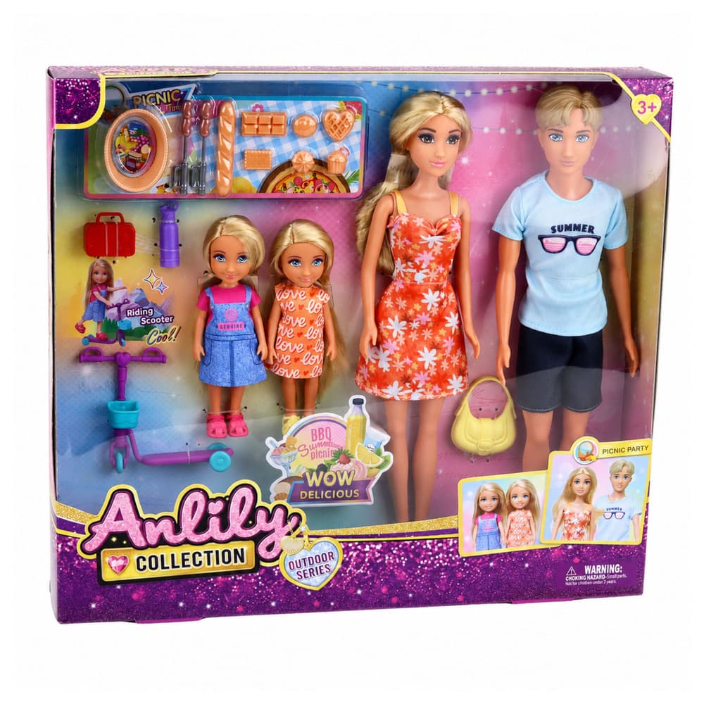 ANLILY Komplet lutk - družina z dodatki za piknik 6