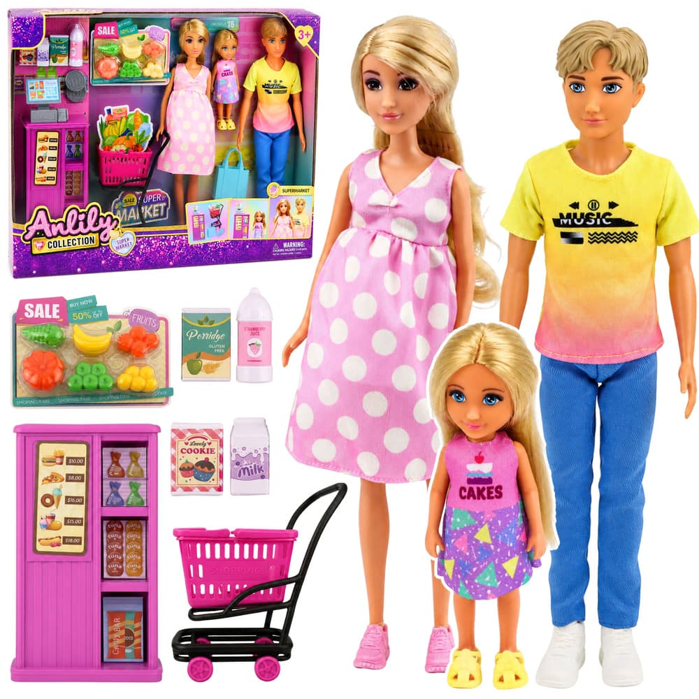LEAN TOYS Lutke Anlily Družina v supermarketu z dodatki