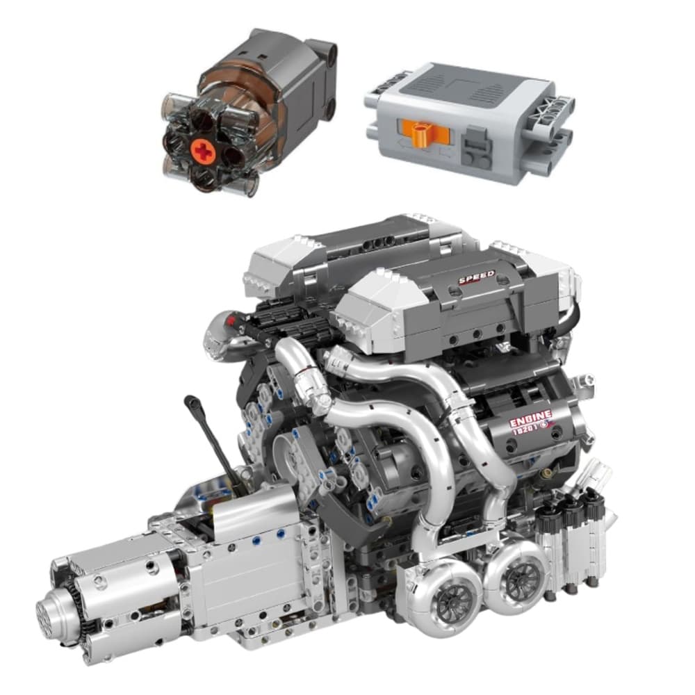 Gradbeni bloki LEAN TOYS - model motorja V8 s menjalnikom (2024 el.) 2