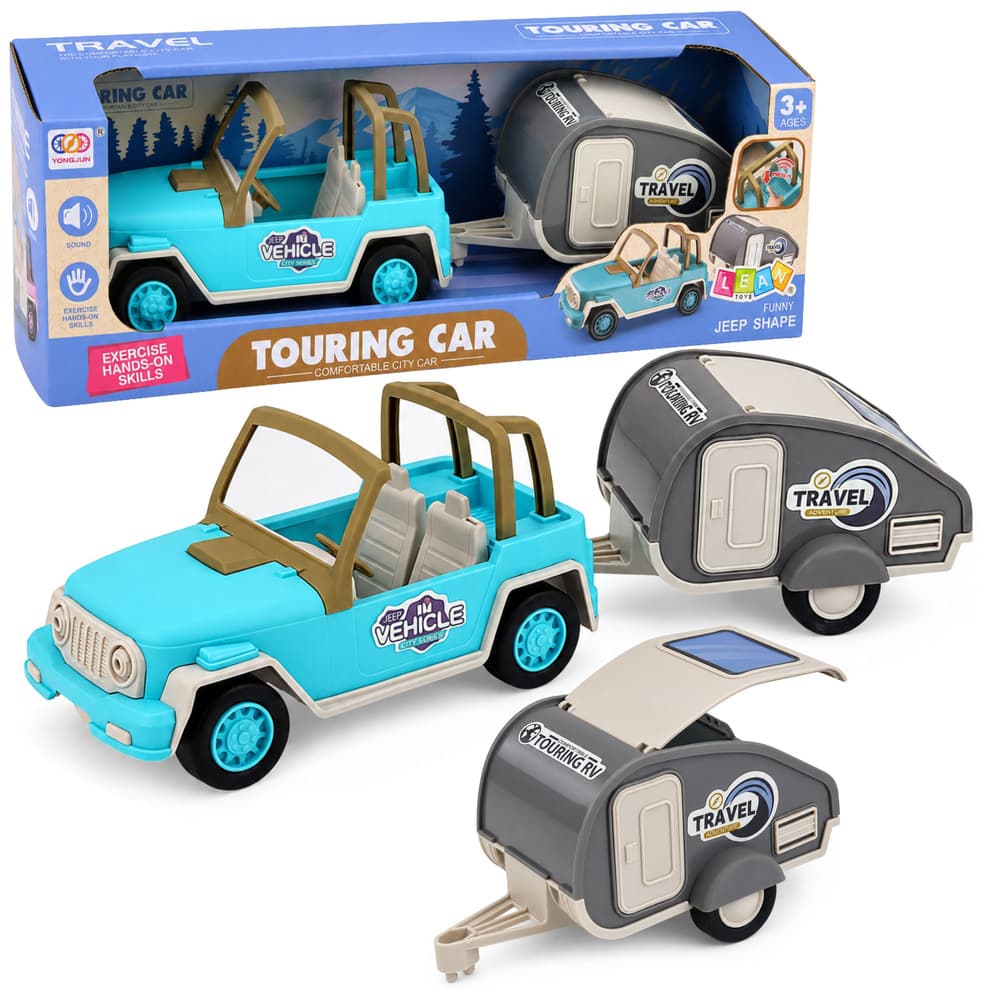 Terenski avto z modrim kamperjem, zvočni efekti, LEAN TOYS