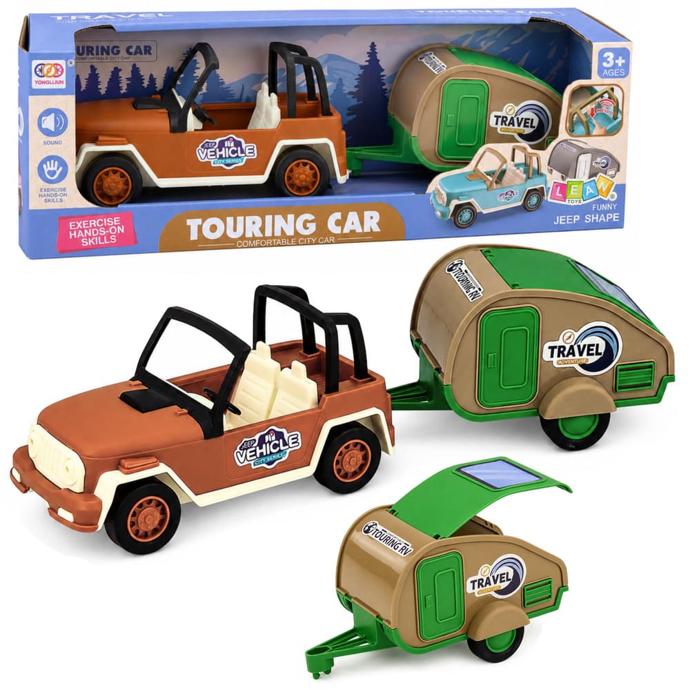 Terenski avto z rjavim kamperjem, zvočni efekti, LEAN TOYS