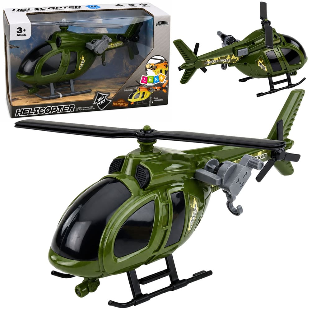 Vojaški helikopter z lučmi, zvoki in kljuko, zelene barve