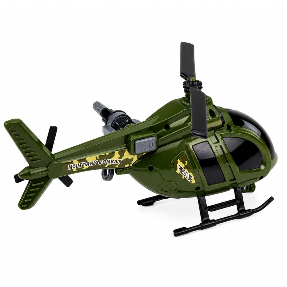 Vojaški helikopter z lučmi, zvoki in kljuko, zelene barve 3
