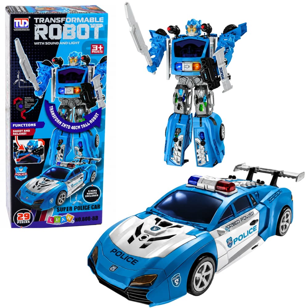 Policijski robot 2v1: avto, izstrelitev, luči, zvoki