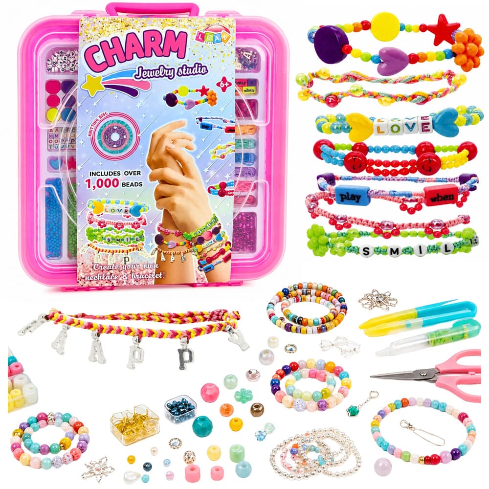 Set za izdelavo nakita v kovčku LEAN TOYS | 1000+ koralidkov, črk in obeskov