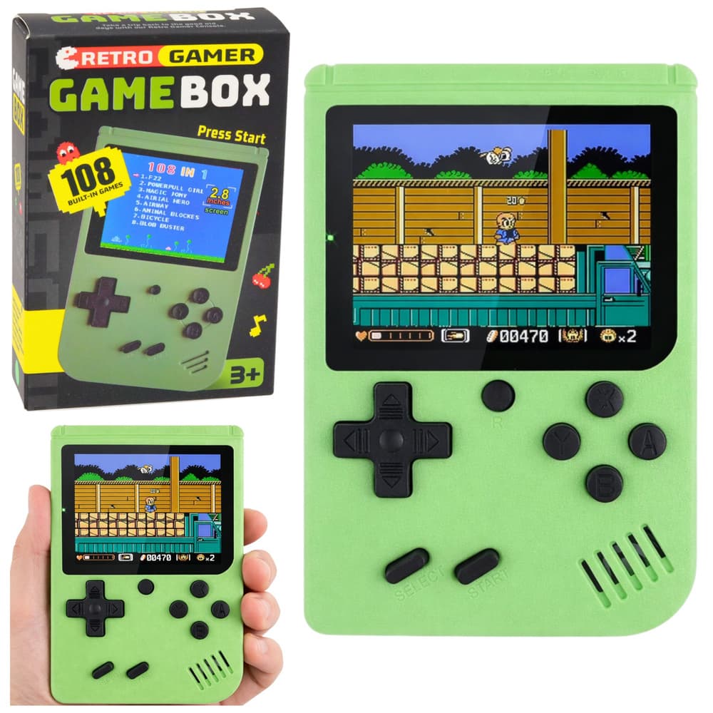 Retro igralna konzola LEAN TOYS z 108 igrami, LCD zaslon, zelena