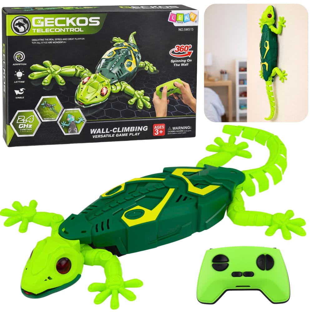 LEAN TOYS Gekon na daljinsko upravljanje, pleza po stenah, 360°, zeleni