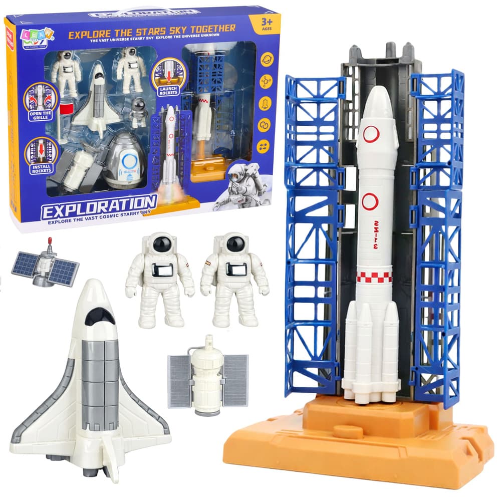 LEAN TOYS Vesoljski set: Raketa, lansirni stolp, astronavti