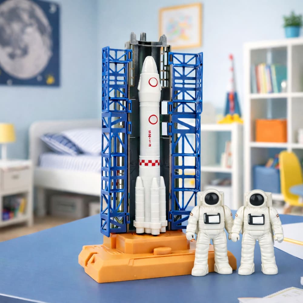 LEAN TOYS Vesoljski set: Raketa, lansirni stolp, astronavti 4