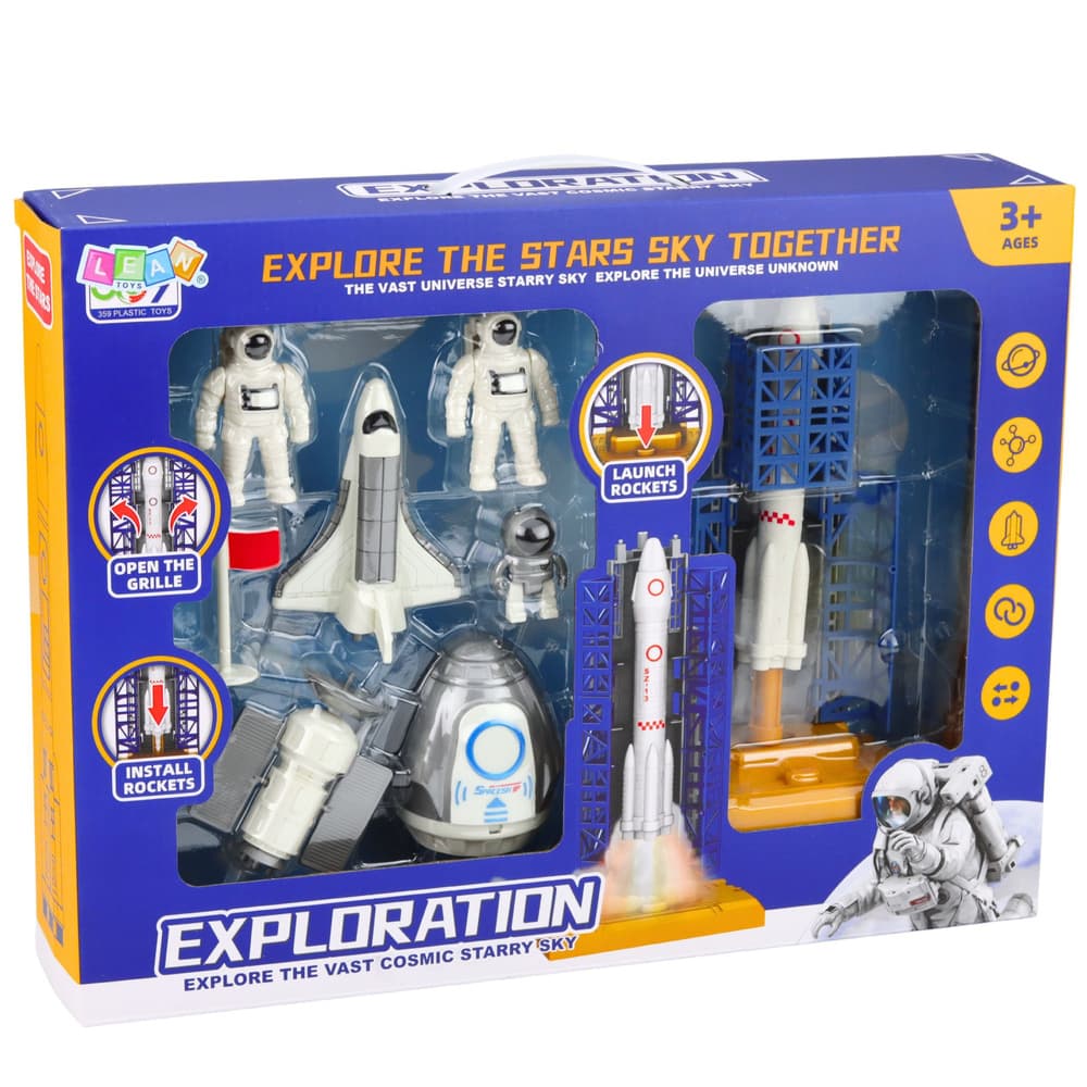 LEAN TOYS Vesoljski set: Raketa, lansirni stolp, astronavti 6