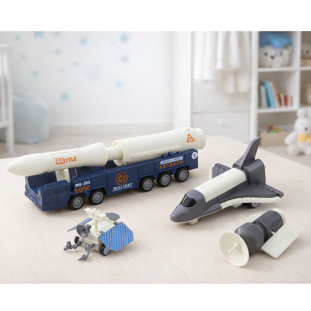 LEAN TOYS Vesoljski set: Raketa, rover, satelit, transportno vozilo 4