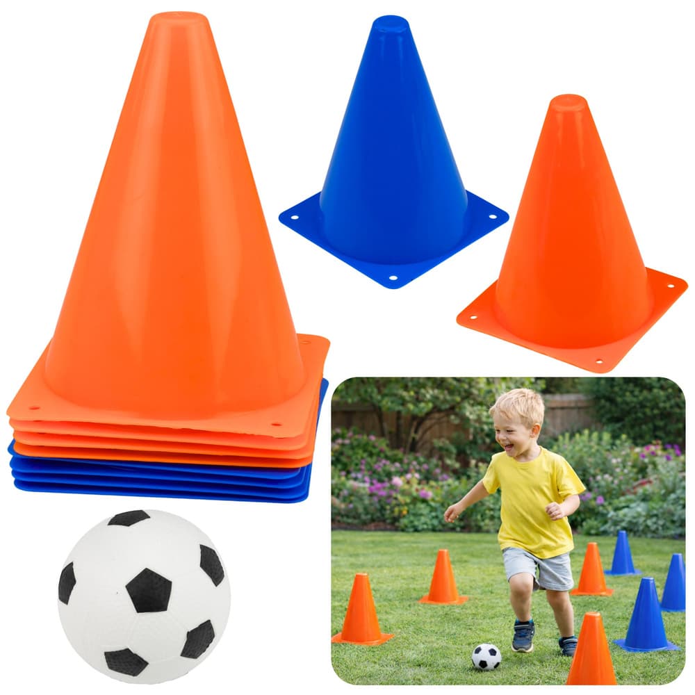 LEAN TOYS set stožcev za trening z žogo, 8 kosov (modro/oranžni)