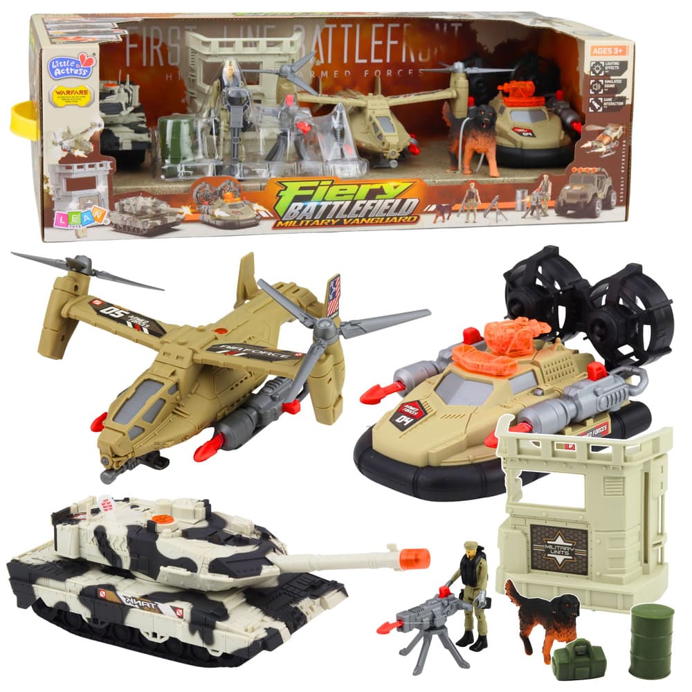 LEAN TOYS Vojni set: helikopter, tank, hovercraft, žoldnier, baza