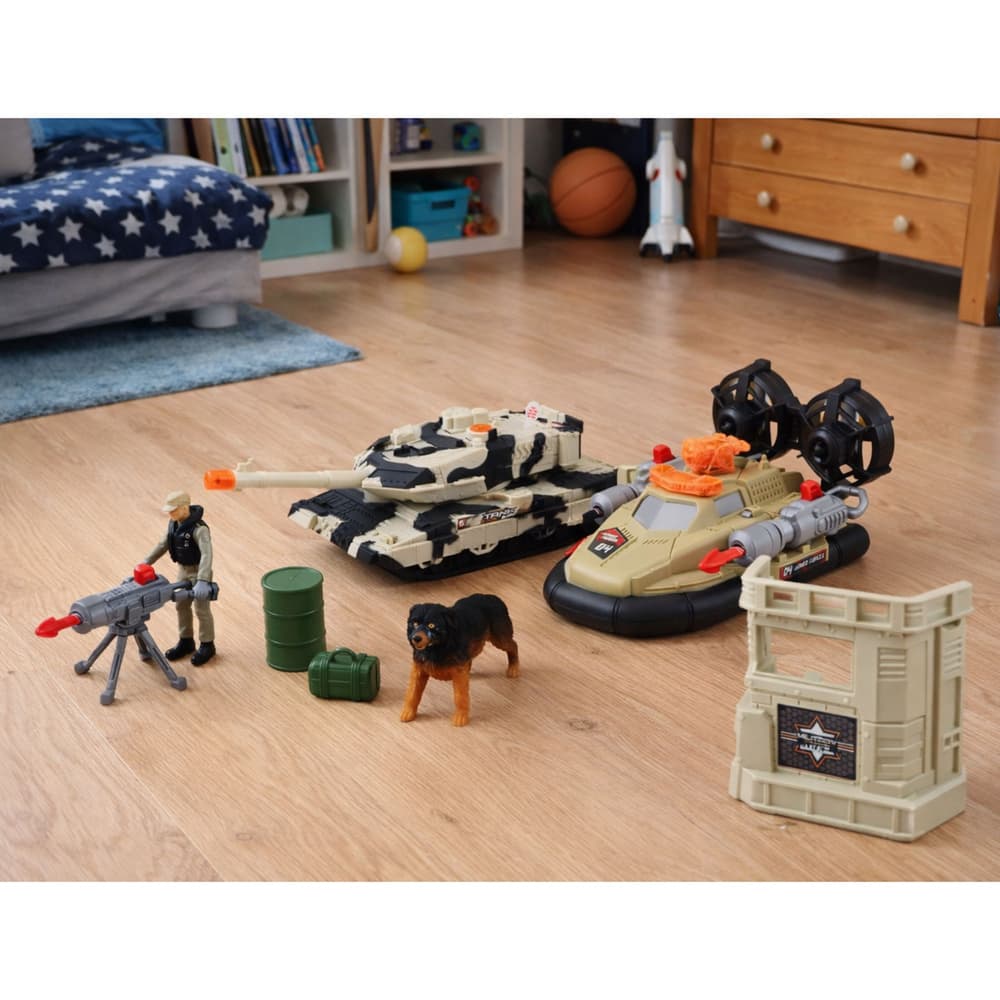 LEAN TOYS Vojni set: helikopter, tank, hovercraft, žoldnier, baza 6