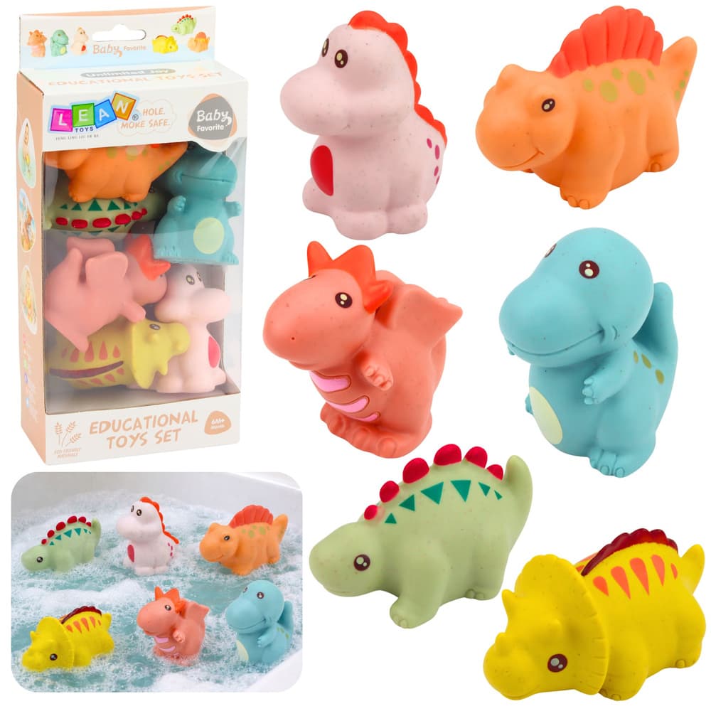 LEAN TOYS Pastelni gumijasti dinozavri za kopanje, 6 kosov