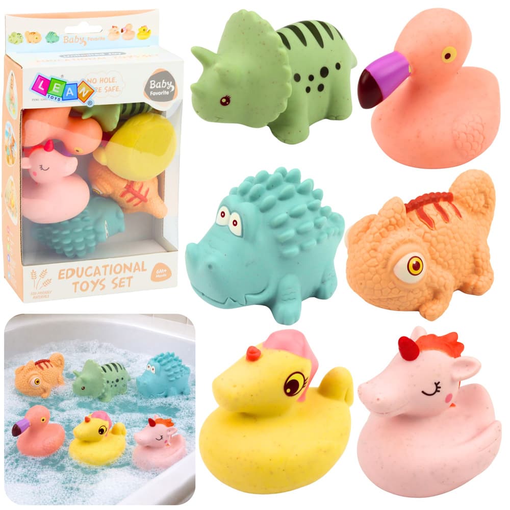 LEAN TOYS Pastelne gumijaste živali za kopanje, 6 kosov