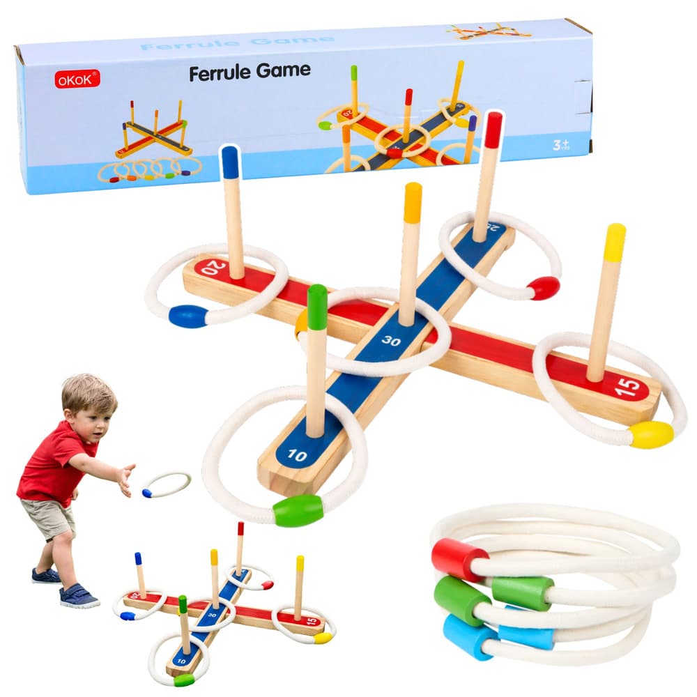 LEAN TOYS Igra metanja obročev - lesena družinska igra s točkovanjem