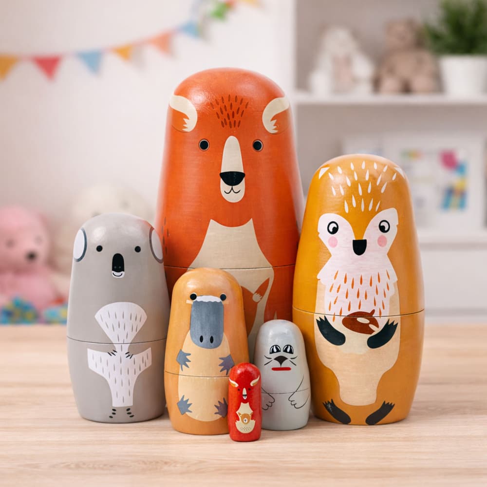LEAN TOYS Lesene Matrioške - Živali gozda, 6 kosov 3