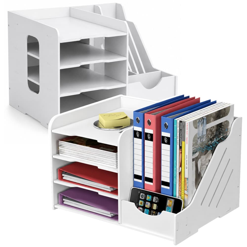 LEAN TOYS Organizator za Pisalno Mizo, leseni, za mape, dokumente, bel
