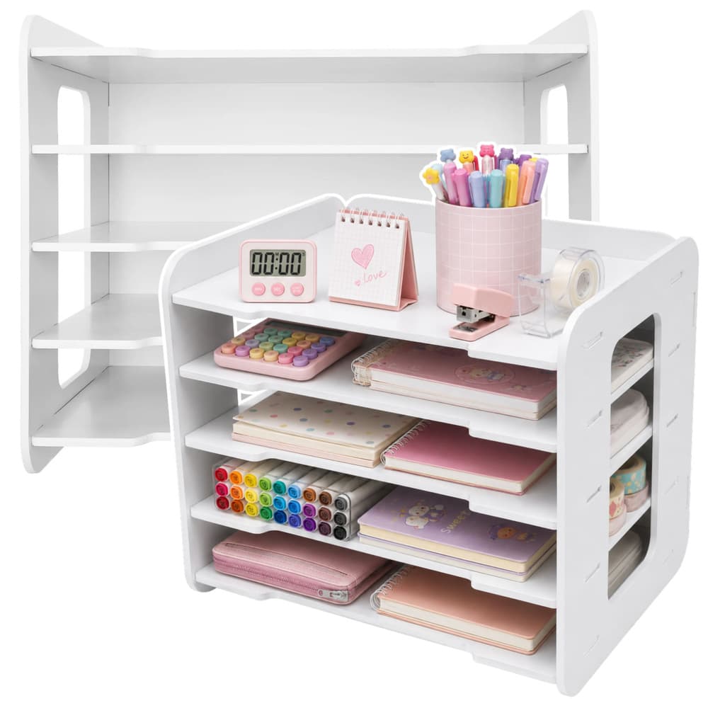 LEAN TOYS Pisarniški Organizator na Pisalni Mizi, leseni, police za dokumente A4, bel