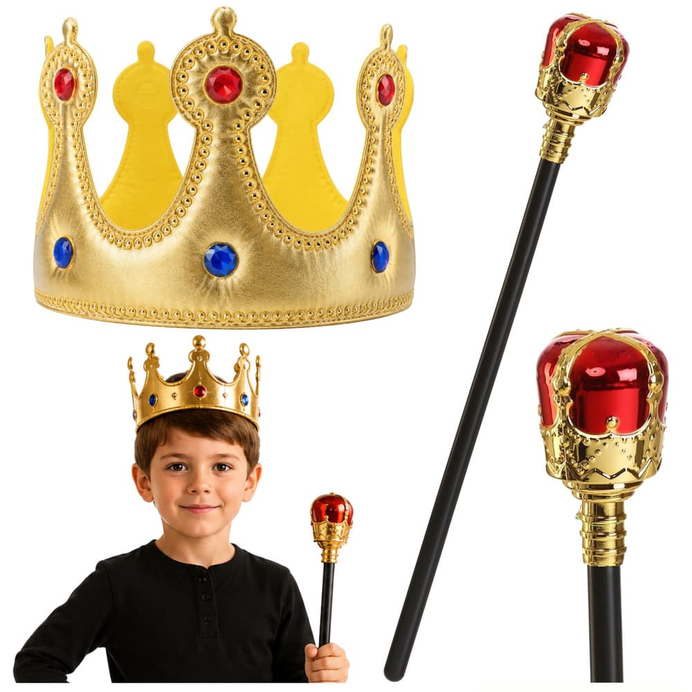 Otroški kraljevski dodatek LEAN TOYS: krona in žezlo, zlati