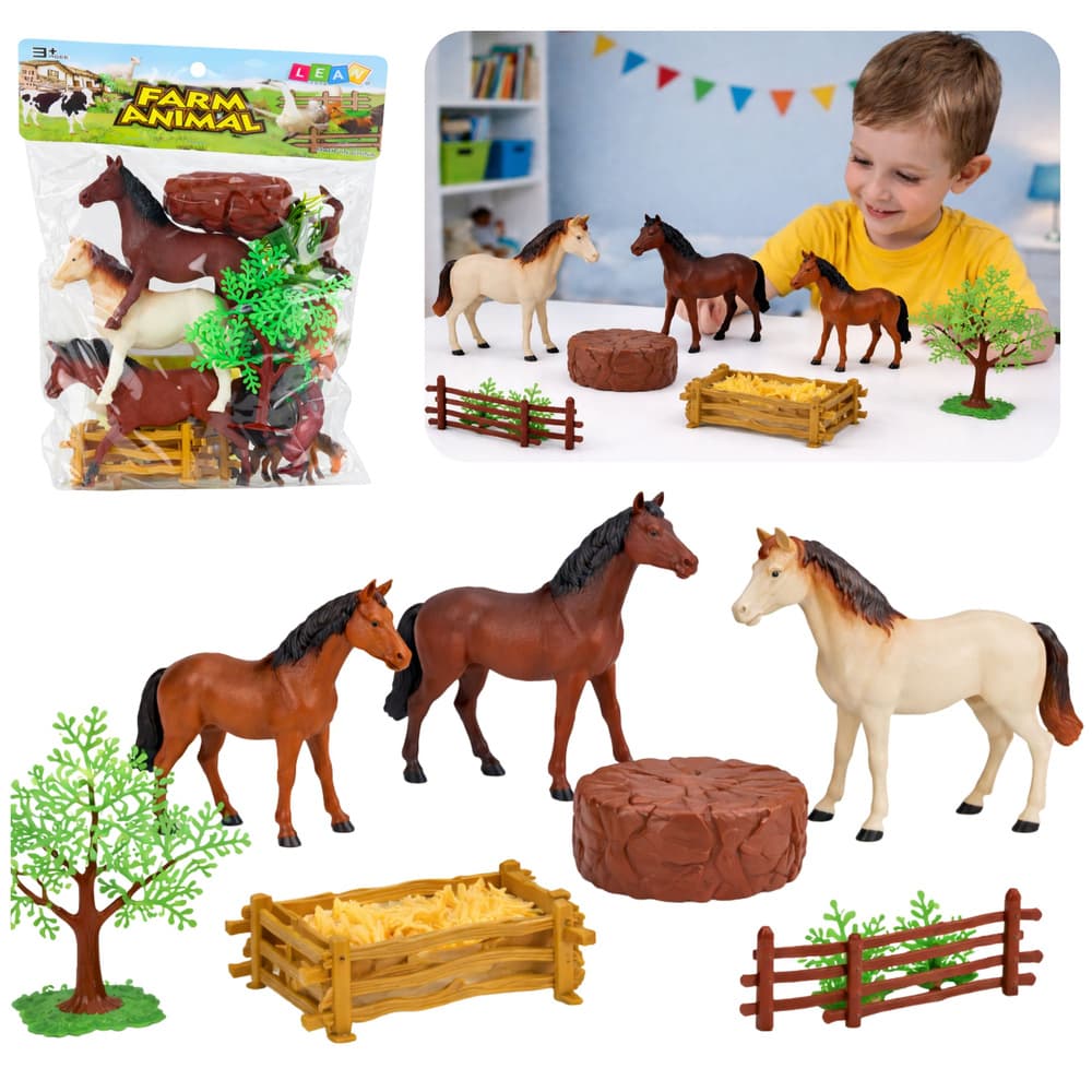 LEAN TOYS Figurice živali: konji, farma (23 delni set)