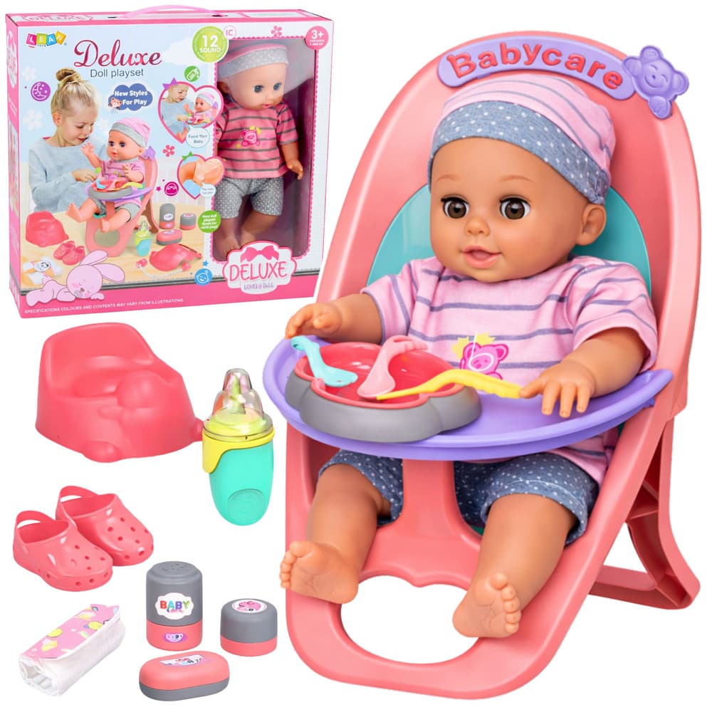 Interaktivna punčka LEAN TOYS: joka, govori, ima 12 zvokov + dodatki
