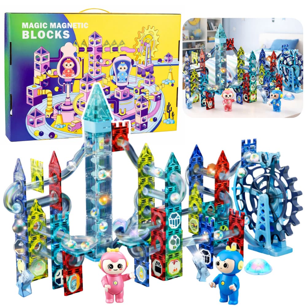 Komplet magnetnih kock in kroglični tir LEAN TOYS