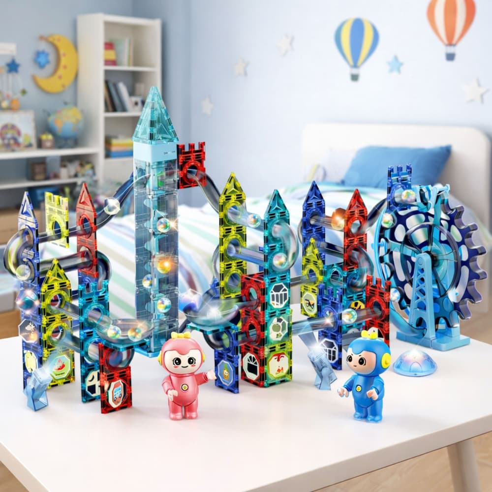Komplet magnetnih kock in kroglični tir LEAN TOYS 3