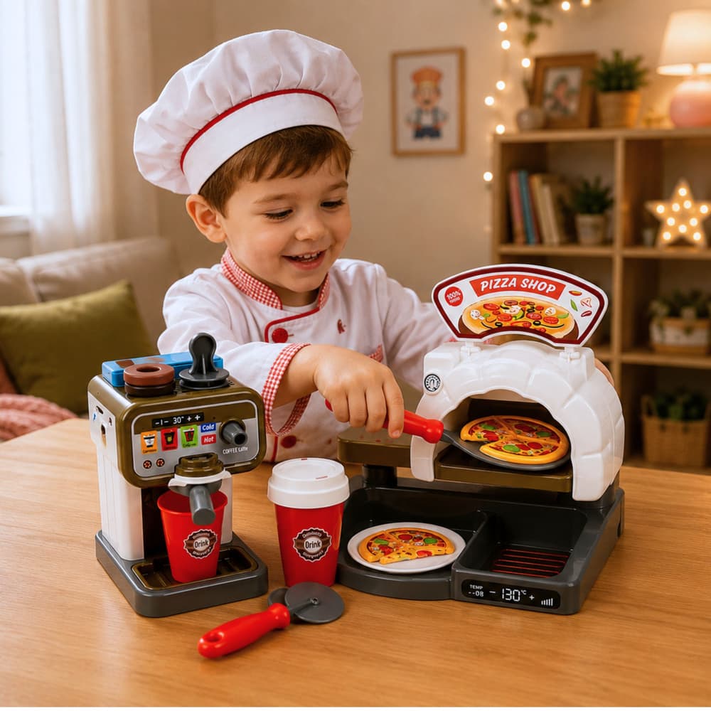 LEAN TOYS Pizzeria Set (pečica, aparat za kavo, dodatki) 3