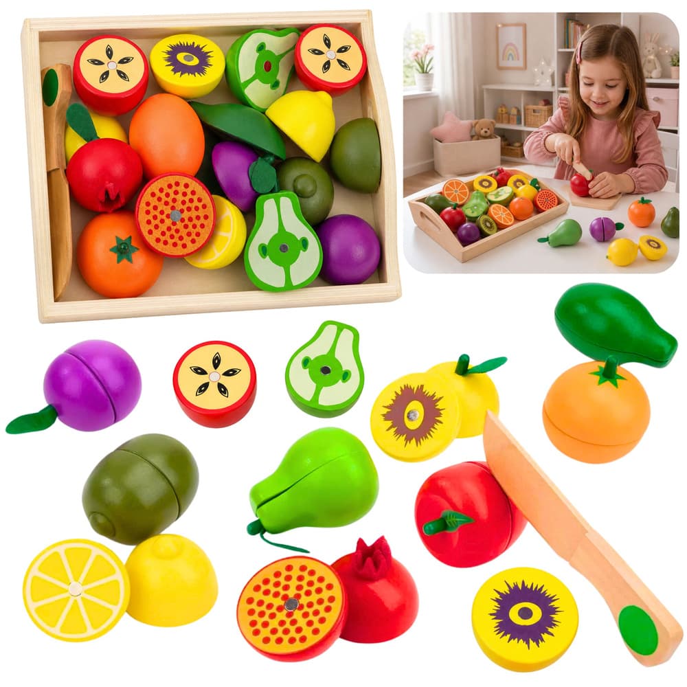 LEAN TOYS Leseno Sadje za Rezanje z Magneti (nož, deska)