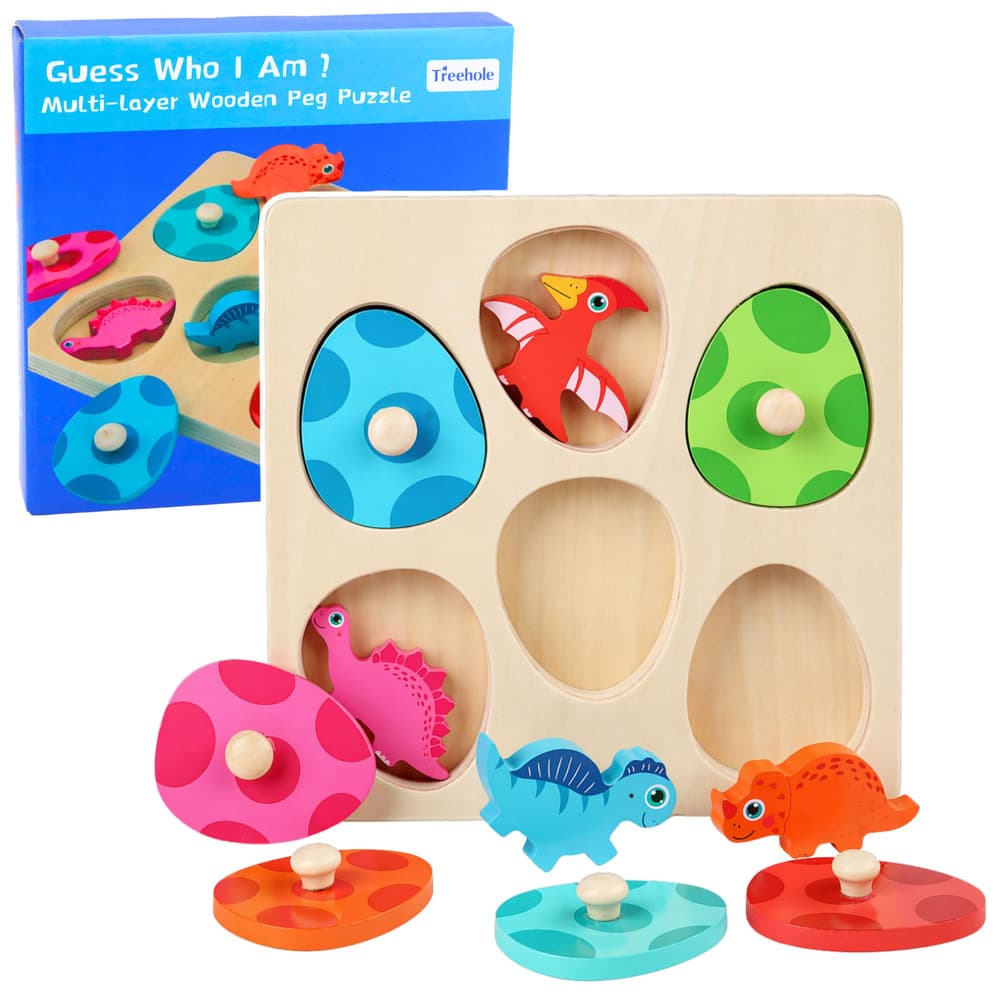 LEAN TOYS lesena sestavljanka Dinozavri v jajcih - spomin