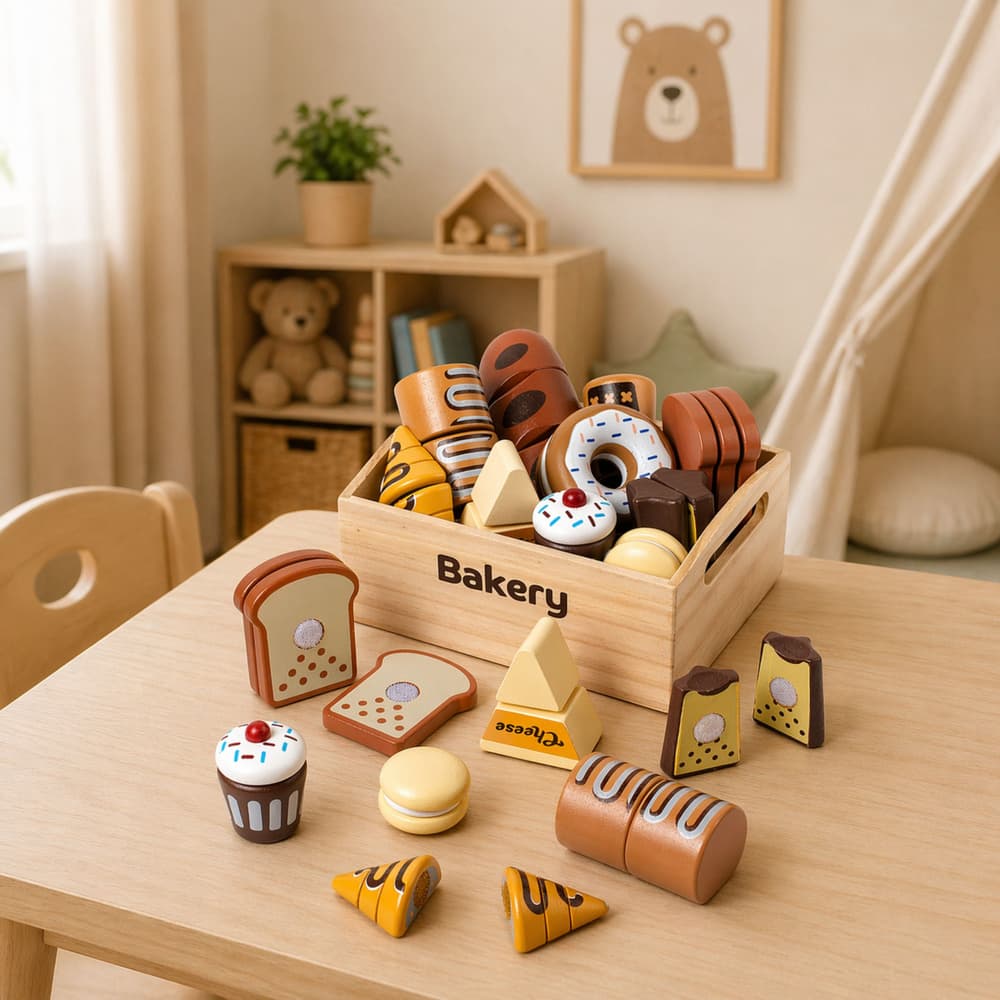 LEAN TOYS Lesena mini pekarna z dodatki in velcro 3