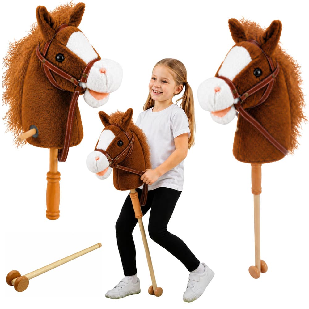 Hobby Horse konj na palici, rjavi, 100 cm, zvoki galopa in rženja, kolesa