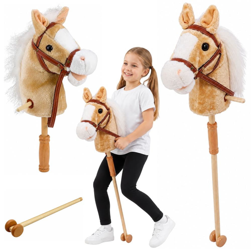 Hobby Horse konj na palici, bež, 100 cm, zvoki galopa in rženja, kolesa