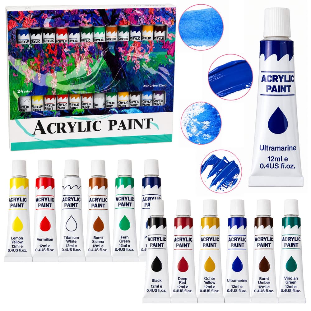 Set akrilnih barv za slikanje, 24 barv, 12 ml