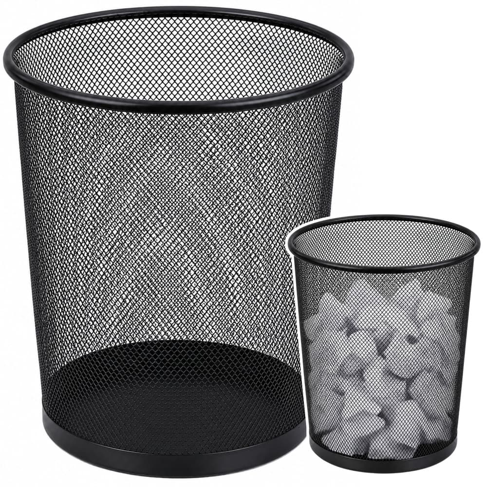 Kosi za smeti LEAN, pisarniški, kovinska mrežica, okrogel, črn, 10 L