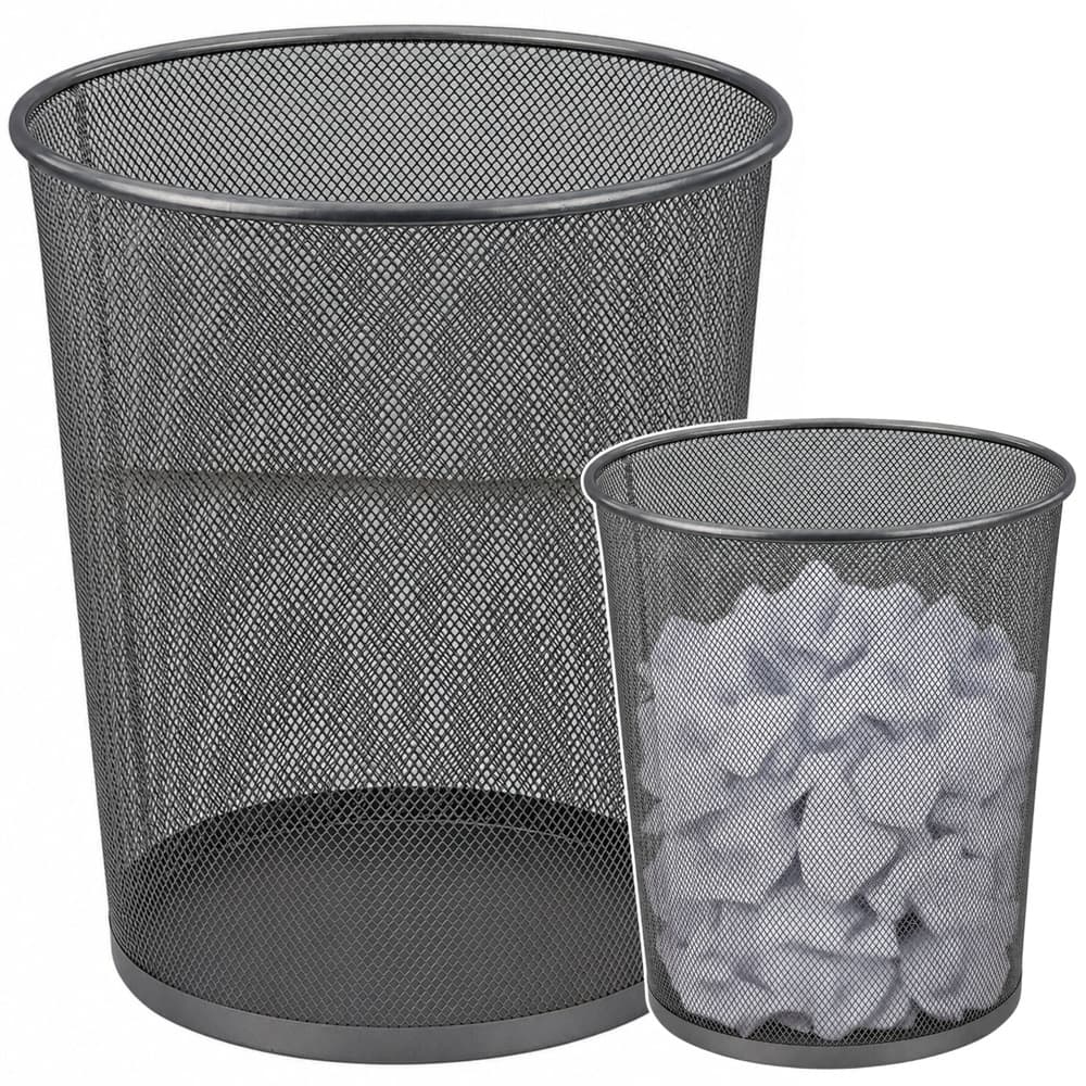 Kosi za smeti LEAN, pisarniški, kovinska mrežica, okrogel, srebrn, 19 L