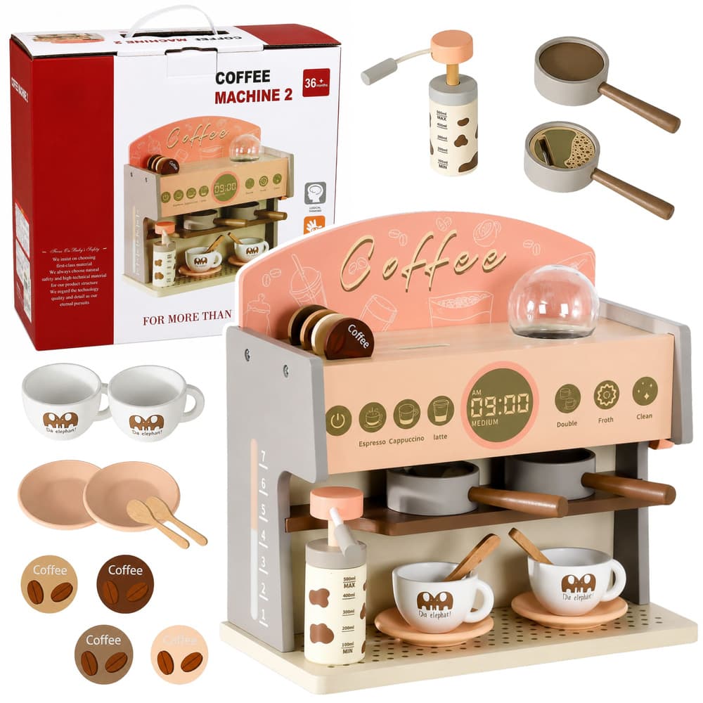 Leseni aparat za kavo LEAN TOYS, barista set, roza