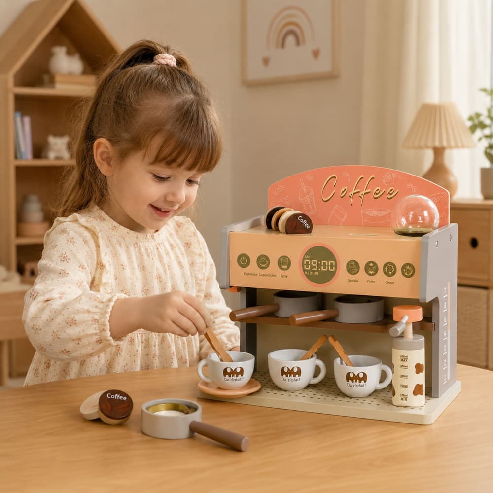 Leseni aparat za kavo LEAN TOYS, barista set, roza 3