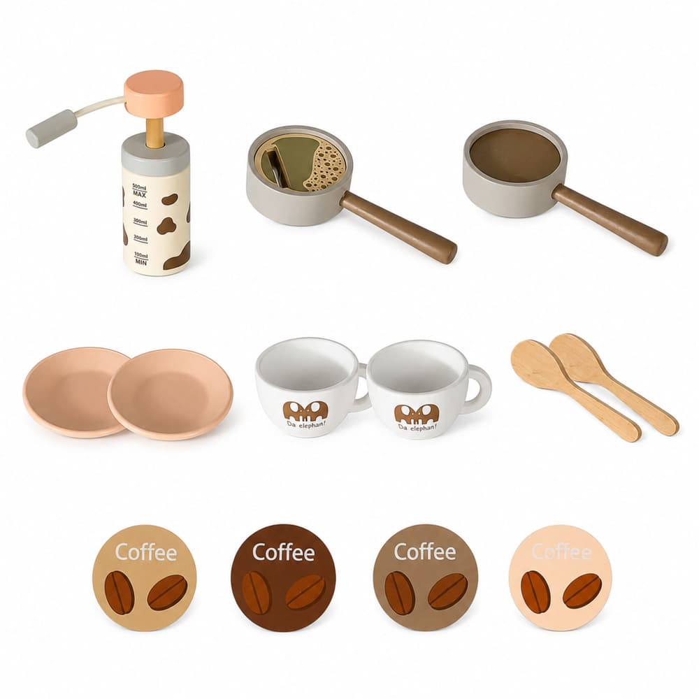 Leseni aparat za kavo LEAN TOYS, barista set, roza 4
