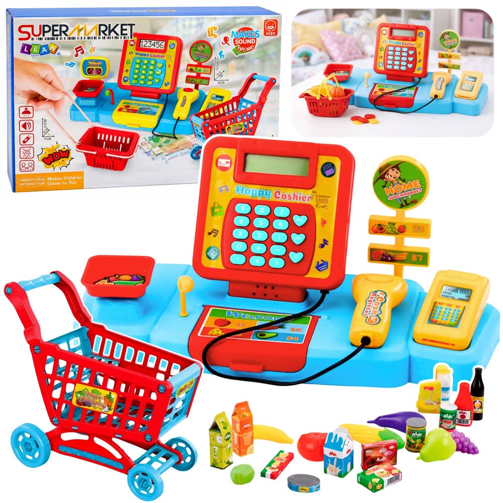 Interaktivna blagajna s trgovino in košarico za otroke LEAN TOYS