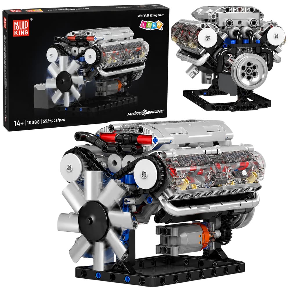 LEAN TOYS Gradbeni bloki: Motor V8 z gibljivimi deli, 552 el.