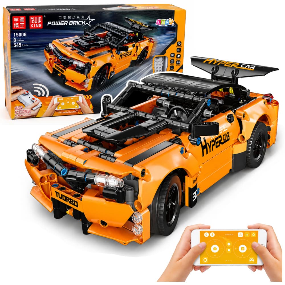 LEAN TOYS Gradbeni bloki: Športni avto RC, oranžni, 545 el.