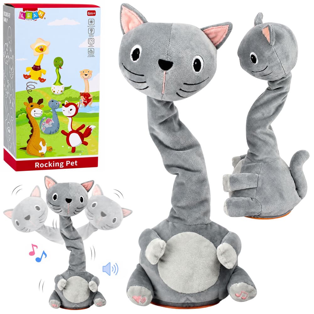 LEAN TOYS Plišani Gugalni muc, siv