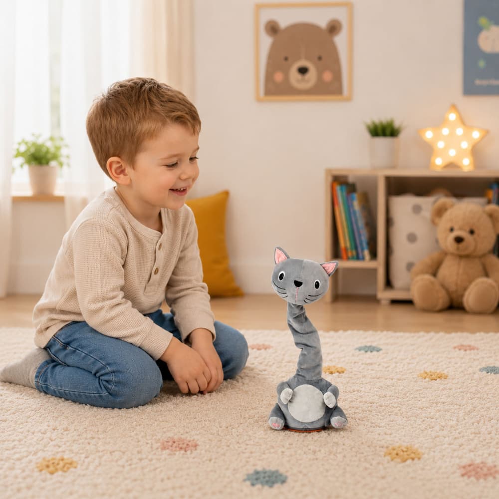 LEAN TOYS Plišani Gugalni muc, siv 4