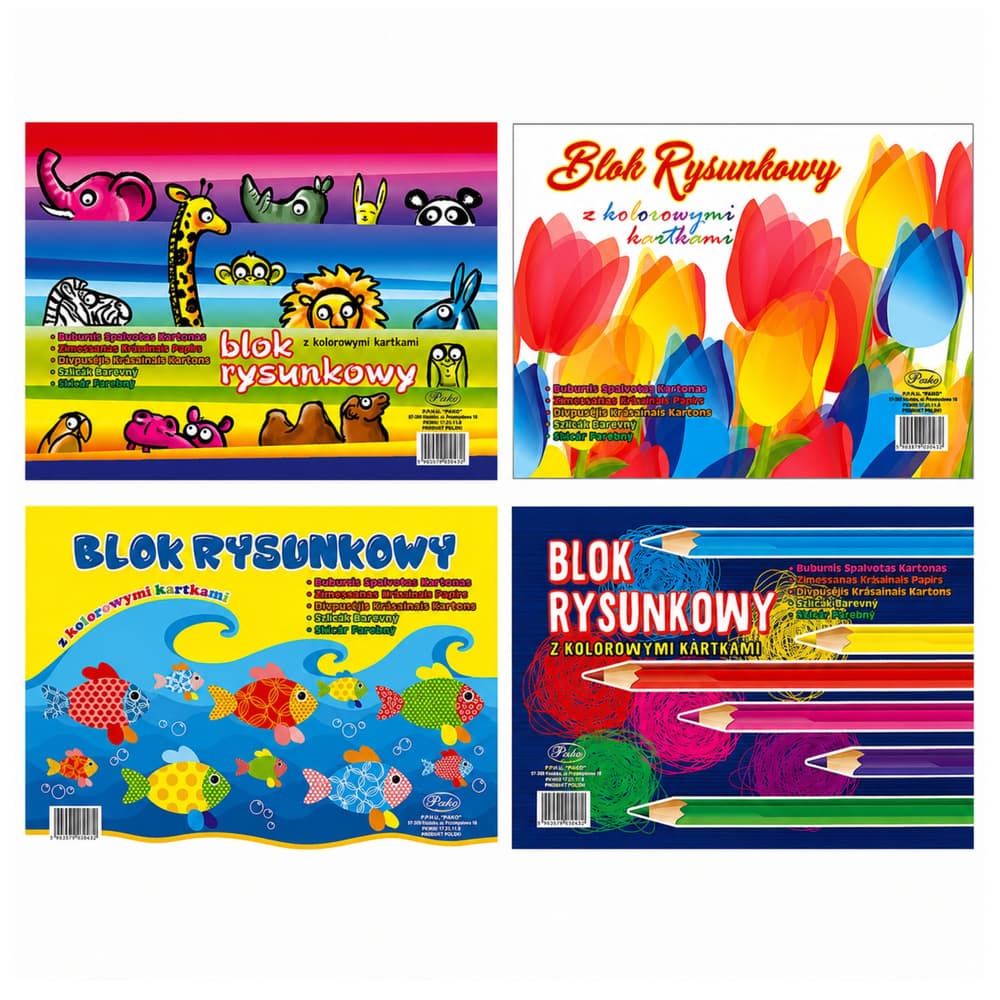 Blok za risanje LEAN SCHOOL PROTOS A4, barvni, 16 listov, 80g